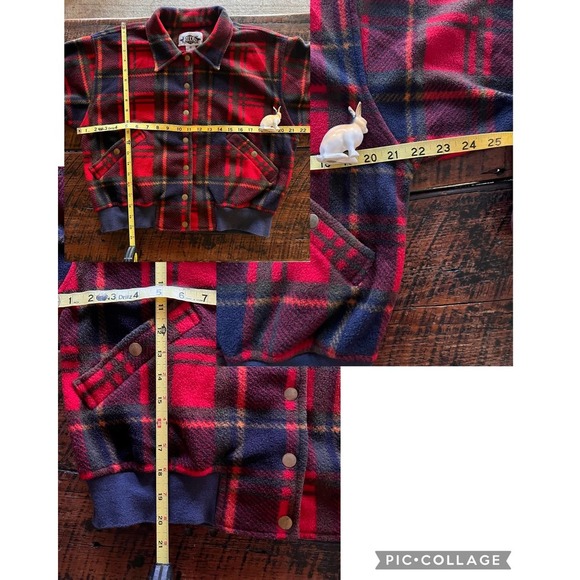 Vintage Fleece Bomber Lightweight Tartan Plaid Jacket Made in Nepal - Picture 7 of 12